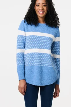 Stripe Print Relaxed Curve Hem Jumper