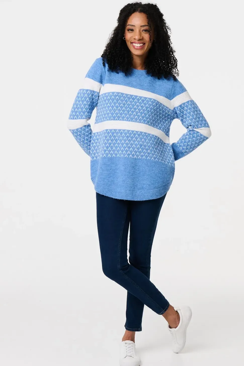 Stripe Print Relaxed Curve Hem Jumper
