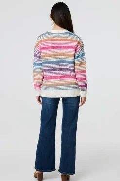 Stripe Print Relaxed V-Neck Cardigan
