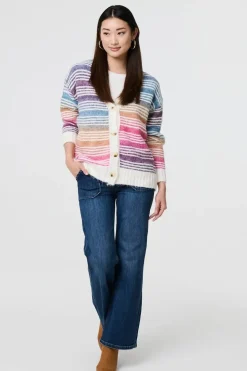 Stripe Print Relaxed V-Neck Cardigan