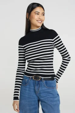 Stripe Rib Turtleneck Jumper