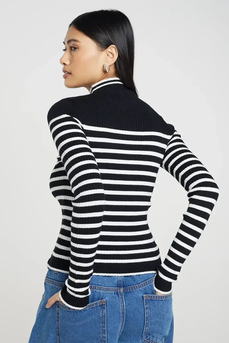 Stripe Rib Turtleneck Jumper