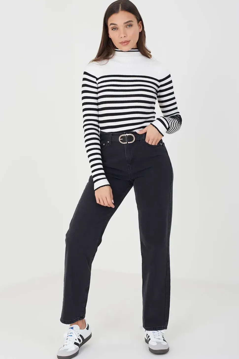 Stripe Rib Turtleneck Jumper