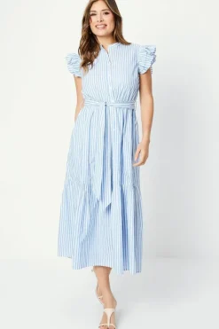 Stripe Ruffle Sleeve Midi Dress