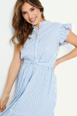 Stripe Ruffle Sleeve Midi Dress