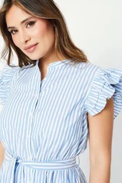 Stripe Ruffle Sleeve Midi Dress