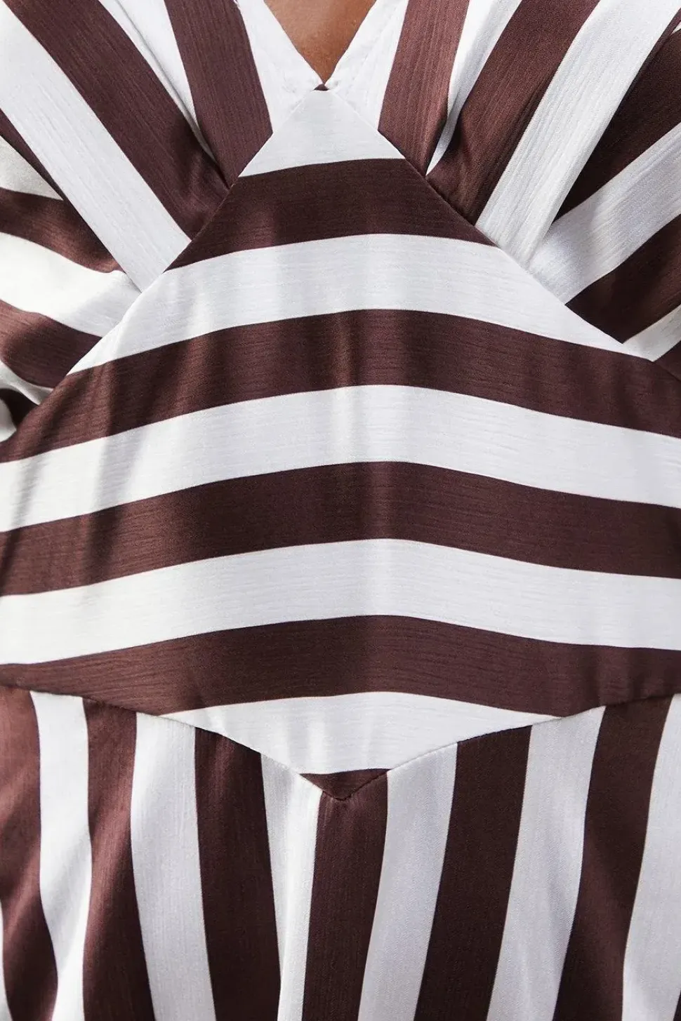 Stripe Satin Batwing Waisted Hanky Hem Midi Dress