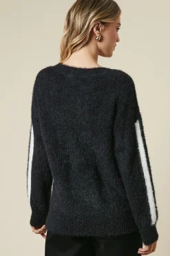 Stripe Sleeve Cosy Crew Neck Jumper