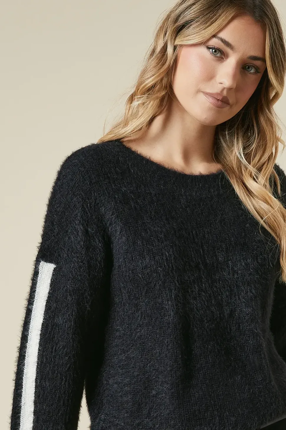 Stripe Sleeve Cosy Crew Neck Jumper
