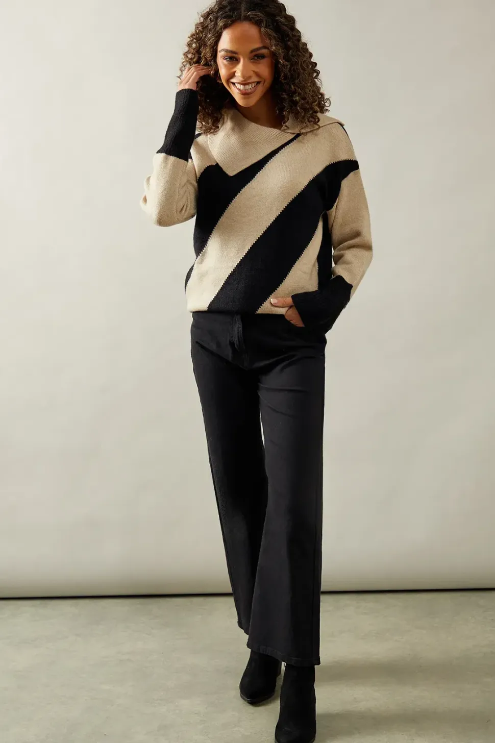 Stripe Split Neck Jumper