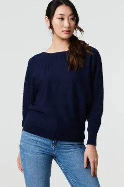 Stripe Texture Boat Neck Boxy Fit Jumper