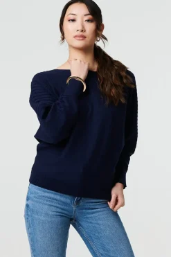 Stripe Texture Boat Neck Boxy Fit Jumper