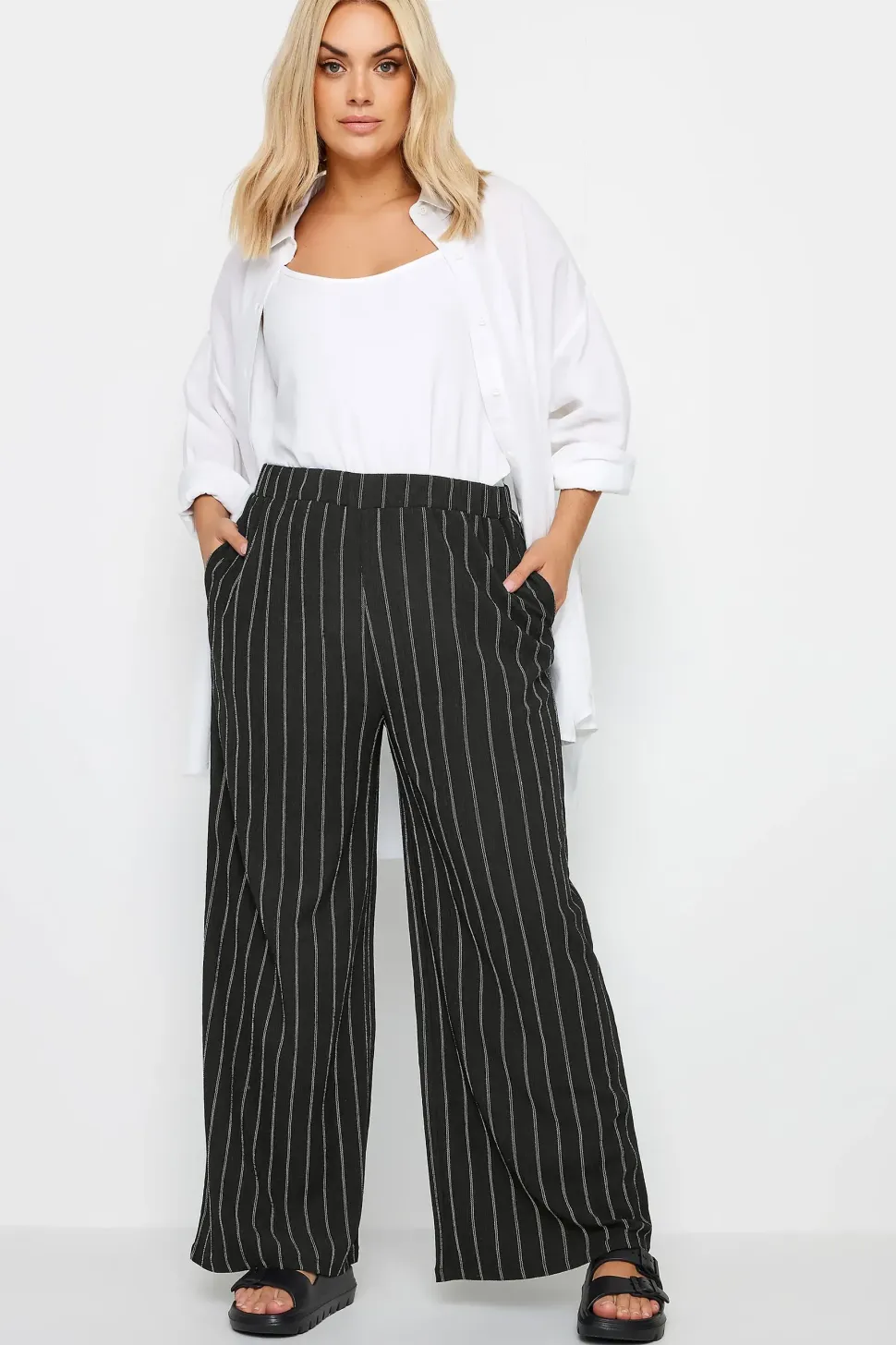 Stripe Textured Wide Leg Trousers