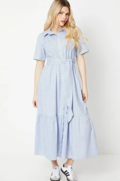 Stripe Tie Waist Shirt Dress