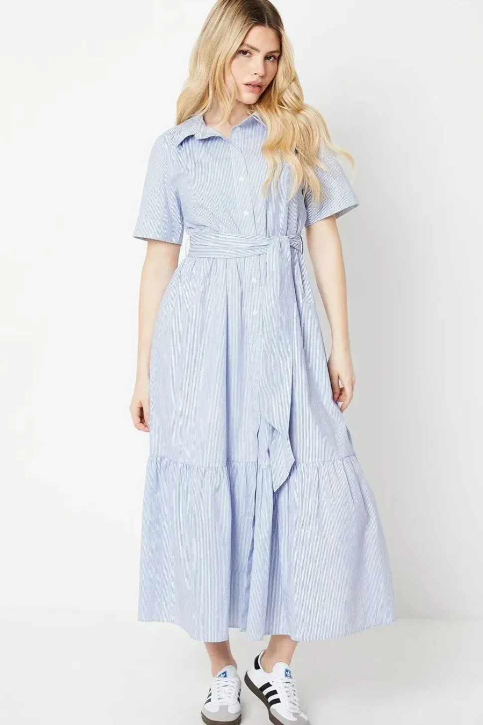 Stripe Tie Waist Shirt Dress