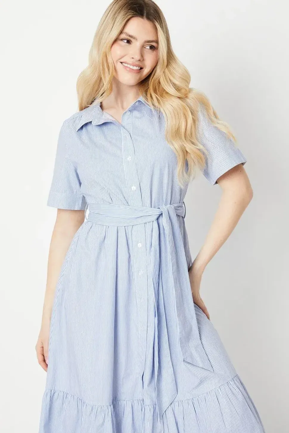 Stripe Tie Waist Shirt Dress