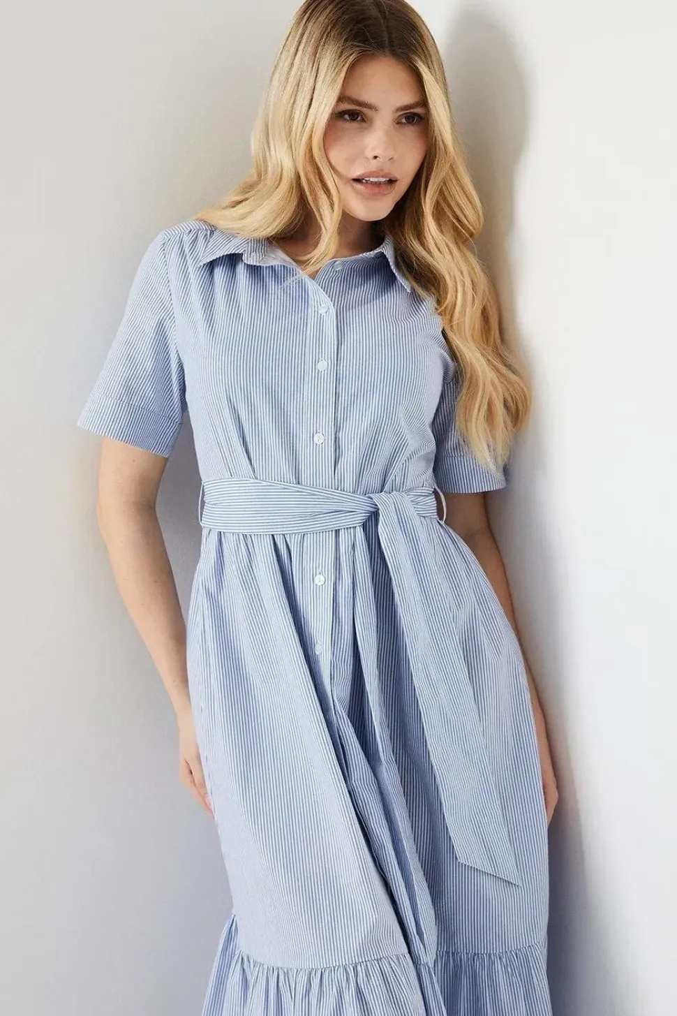 Stripe Tie Waist Shirt Dress