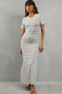 Stripe Twist Open Back Midi Dress
