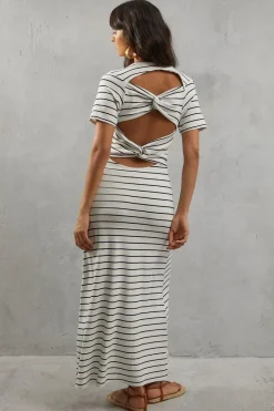 Stripe Twist Open Back Midi Dress