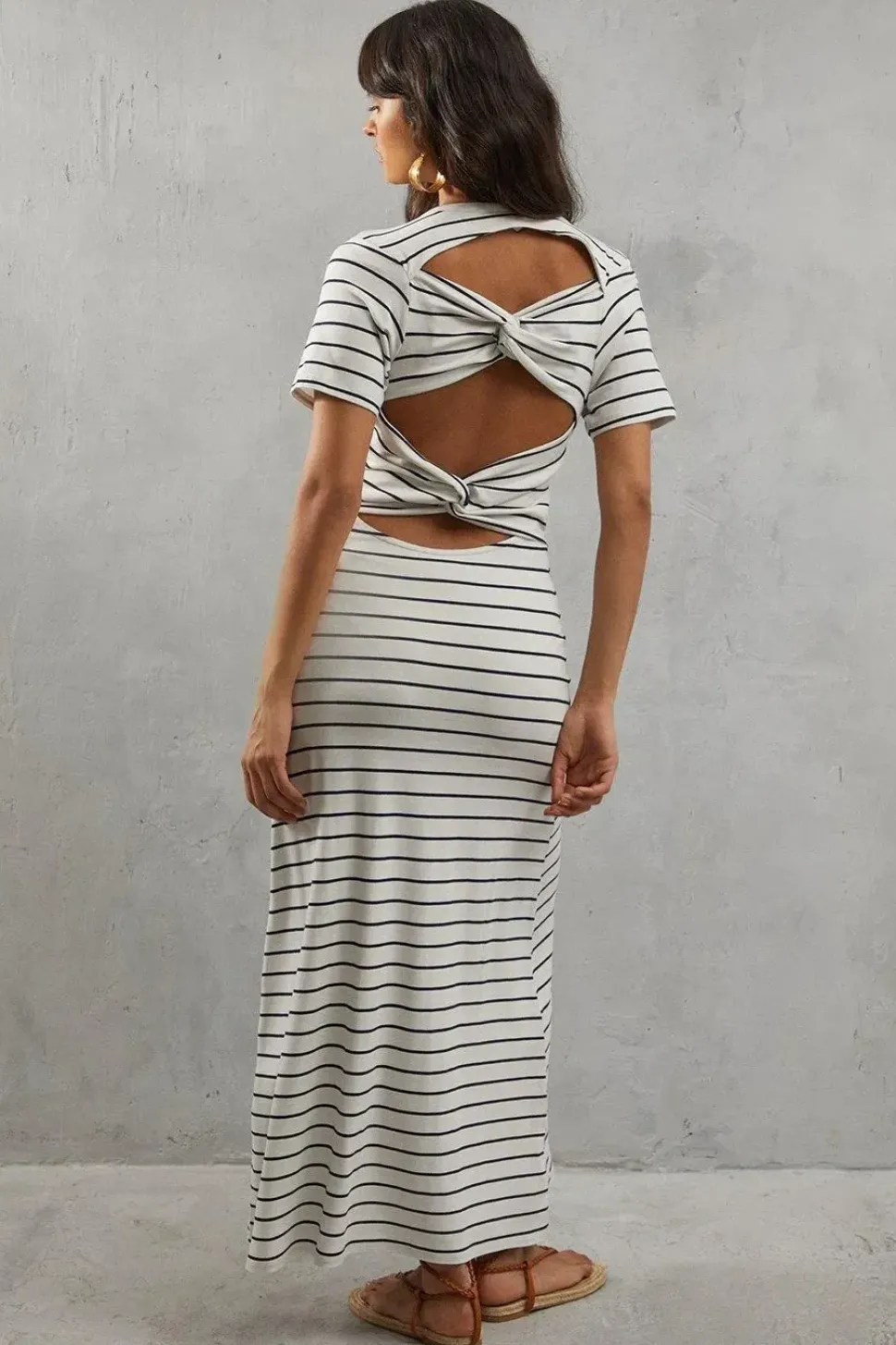Stripe Twist Open Back Midi Dress