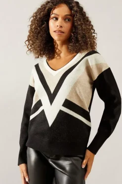 Stripe V Neck Jumper