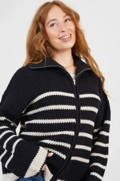Stripe Zip Through Fisherman Knit Jumper