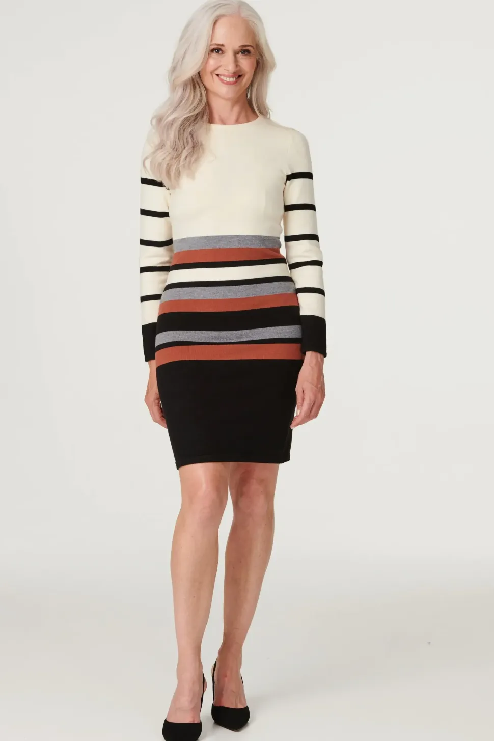 Stripy Long Sleeve Knit Dress