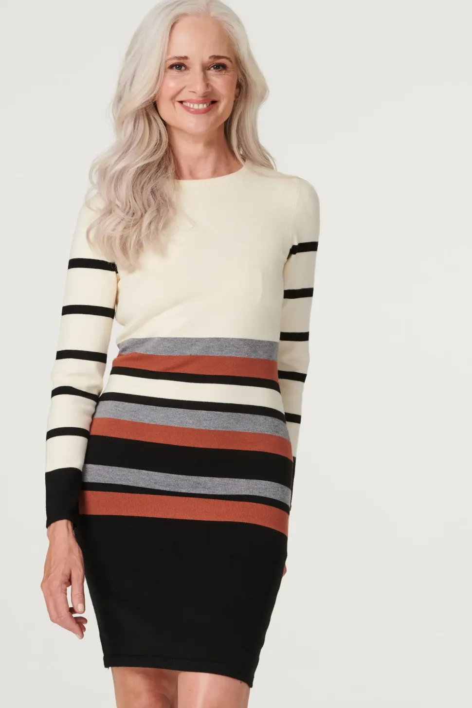 Stripy Long Sleeve Knit Dress