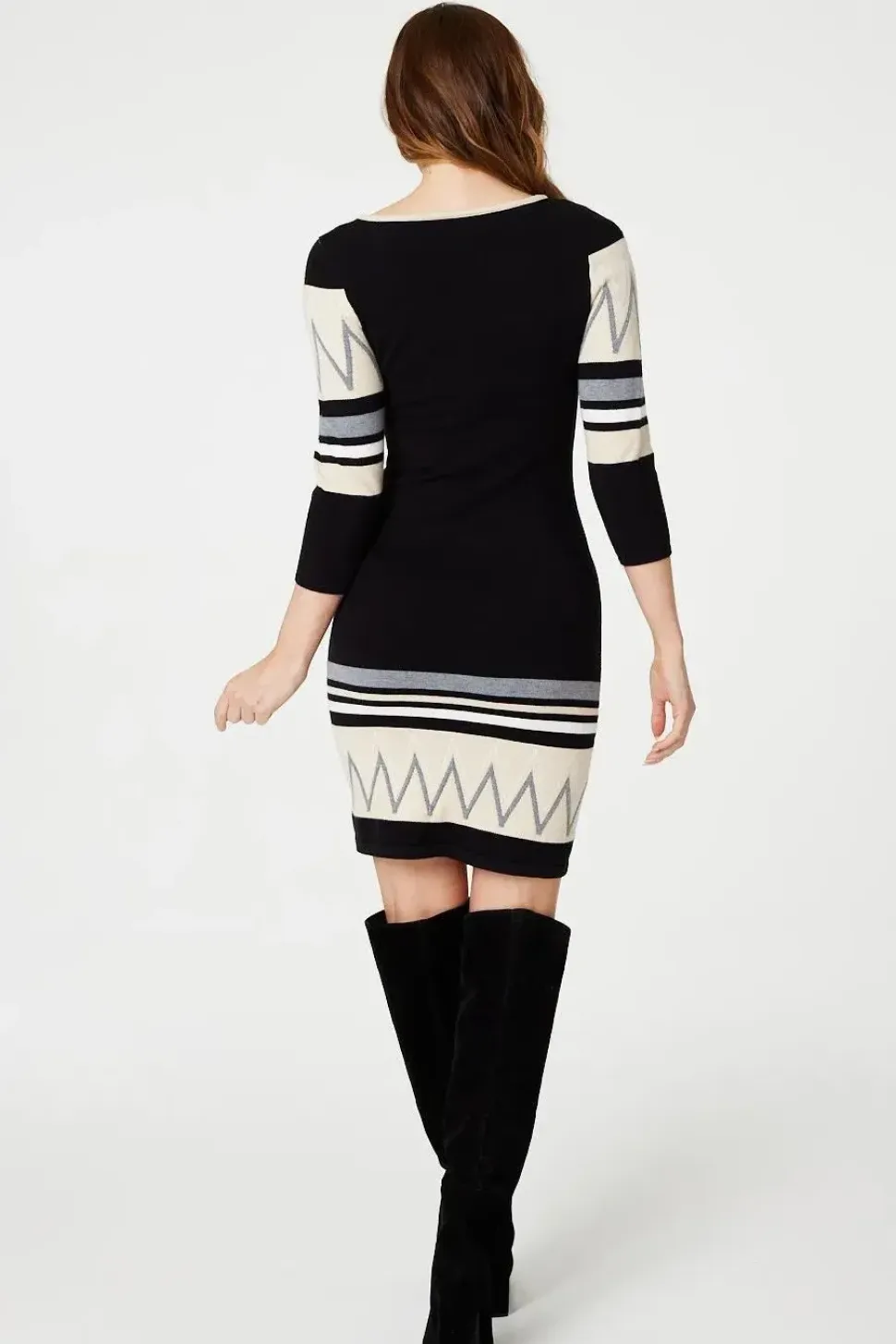 Stripy 3/4 Sleeve Knit Dress