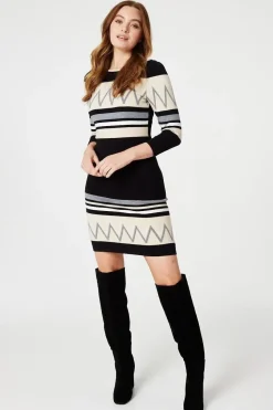 Stripy 3/4 Sleeve Knit Dress