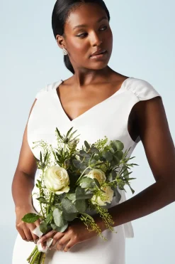 Structured Bow Back Detail Cape Wedding Dress