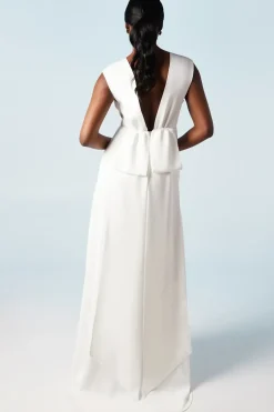 Structured Bow Back Detail Cape Wedding Dress
