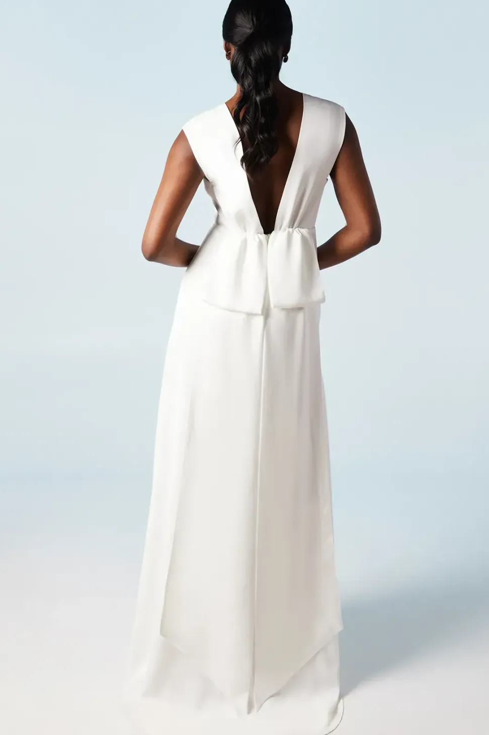 Structured Bow Back Detail Cape Wedding Dress
