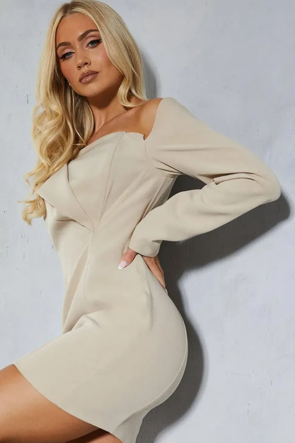 Structured Off Shoulder Mini Dress