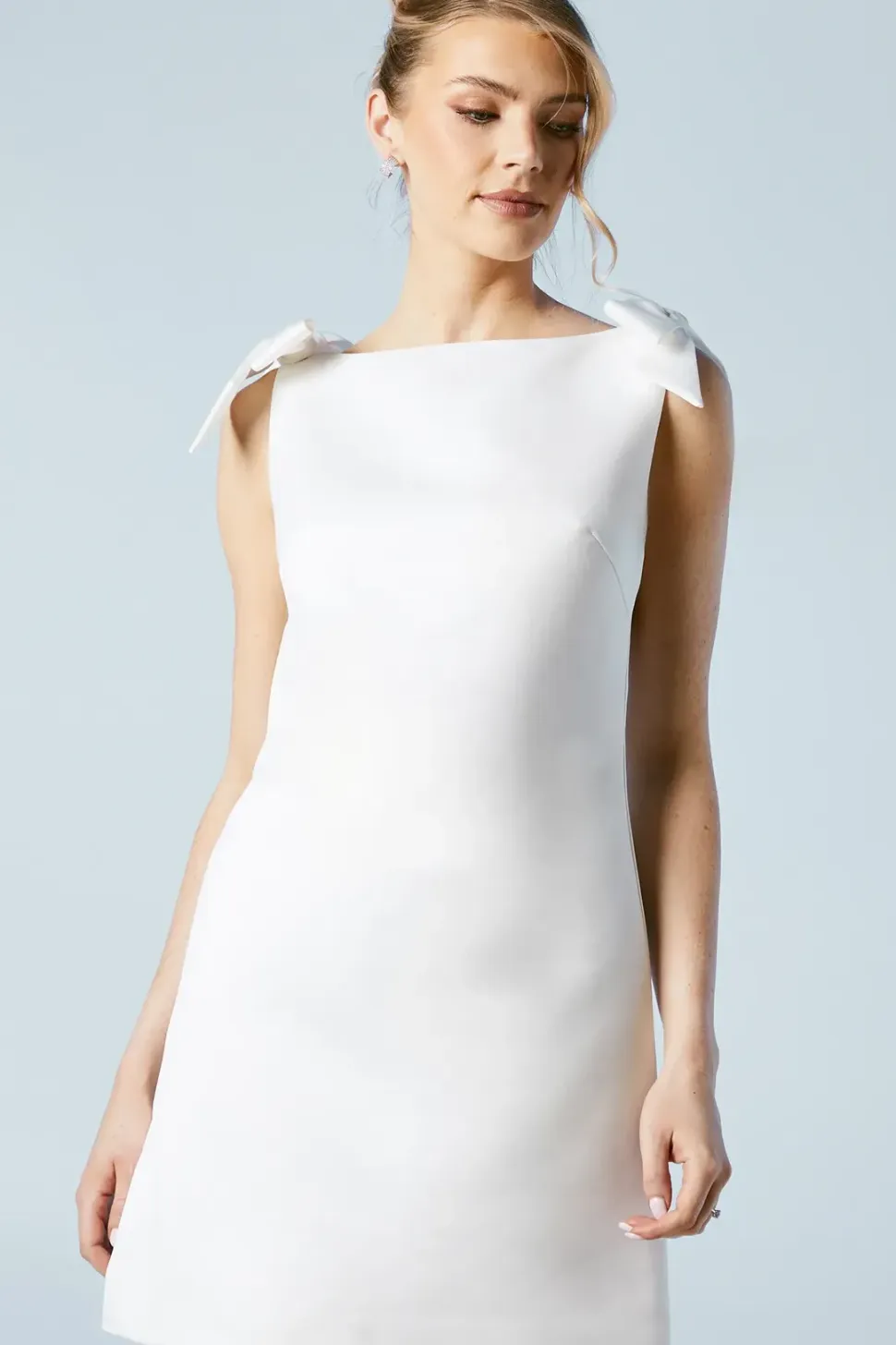 Structured Satin Bow Detail Bridal Mini Dress