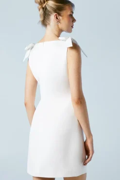 Structured Satin Bow Detail Bridal Mini Dress