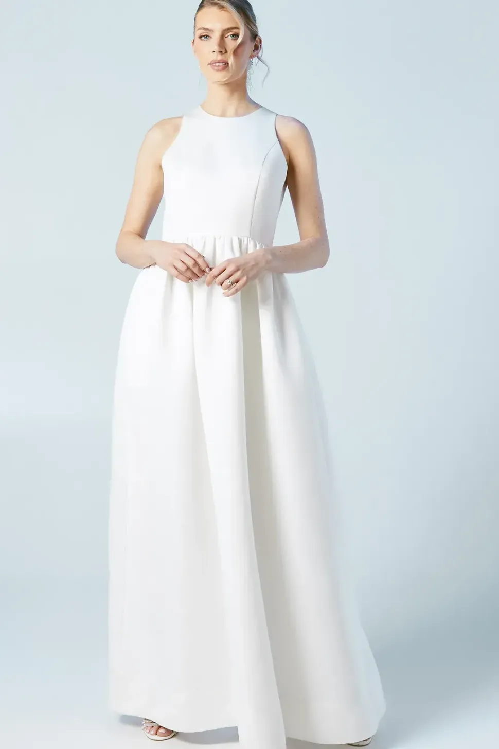Structured Satin Halter Top Full Skirted Wedding Dress