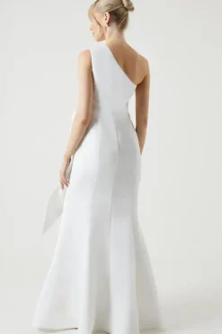 Structured Satin Statement Bow One Shoulder Bridal Dress