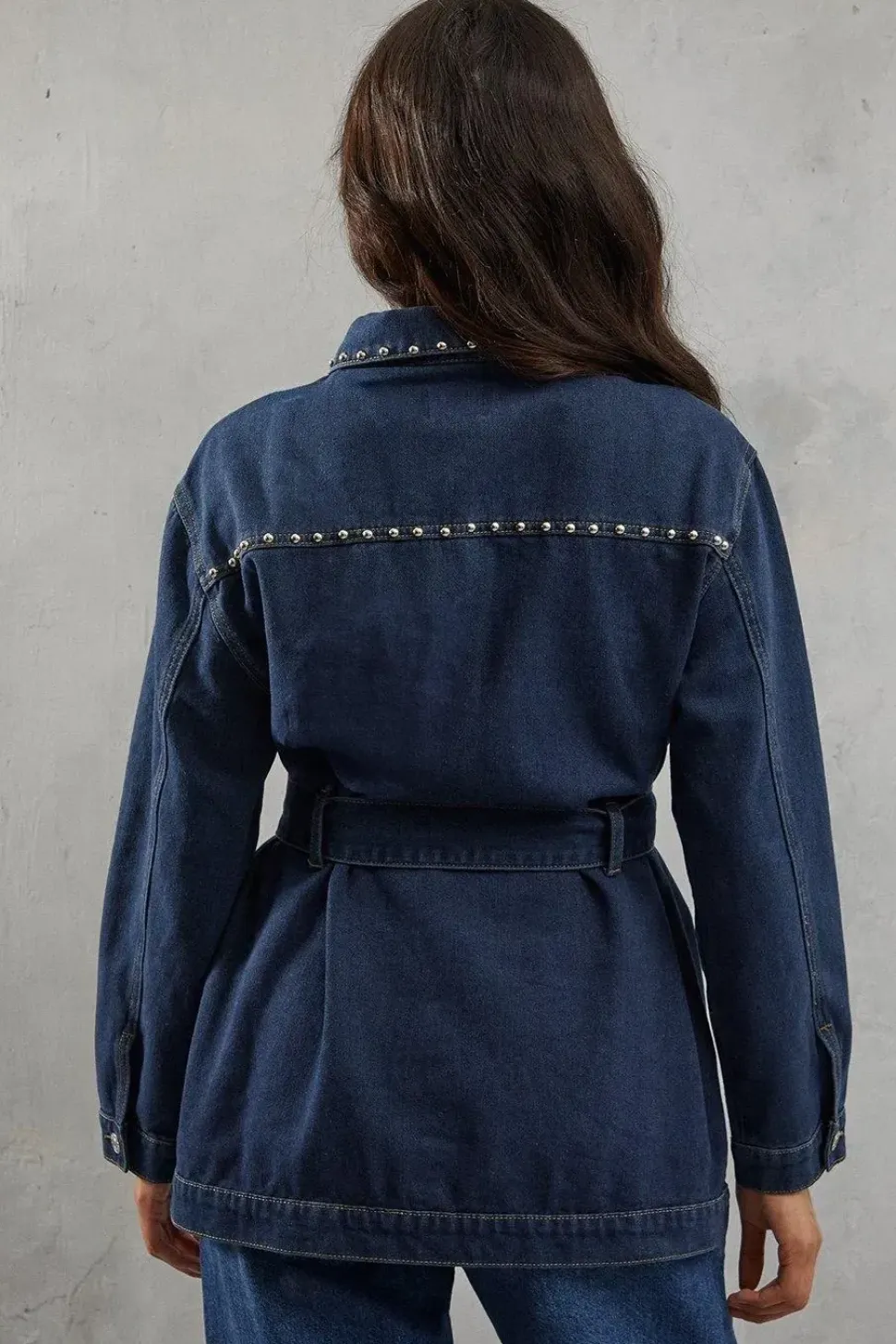 Stud Detail Belted Denim Jacket