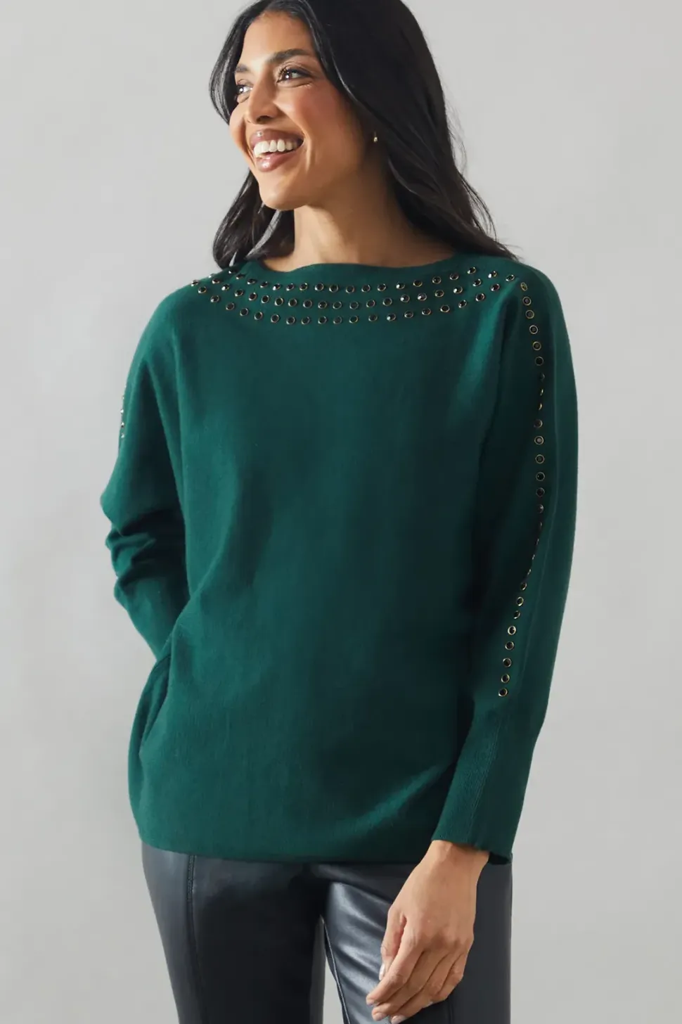 Stud Detail Boat Neck Jumper