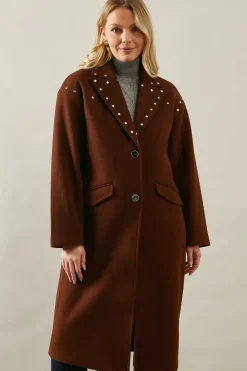 Stud Detail Single Breasted Midi Coat