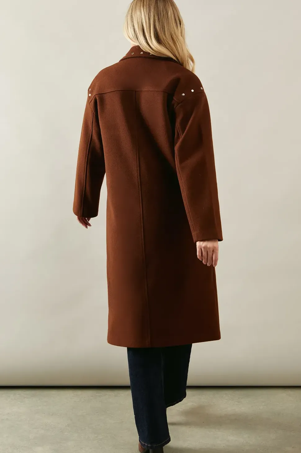 Stud Detail Single Breasted Midi Coat