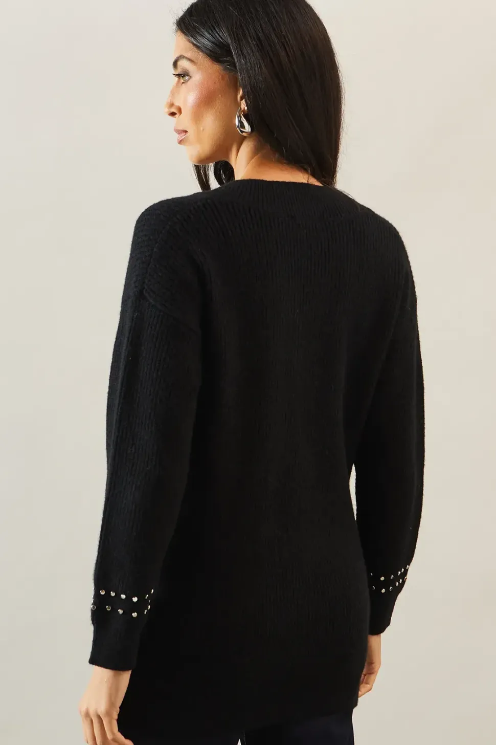 Stud Detail V Neck Ribbed Jumper