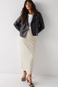 Stud Eyelet Pencil Midi Skirt