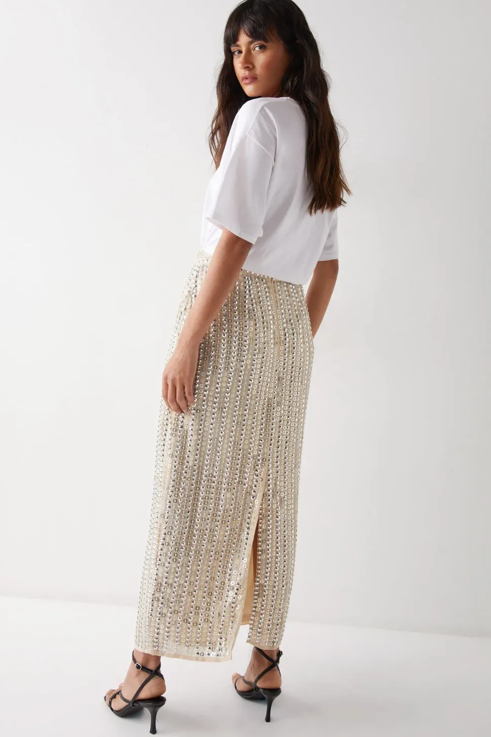 Stud Eyelet Pencil Midi Skirt