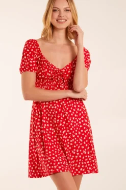 Sweetheart Neck Floral Mini Dress