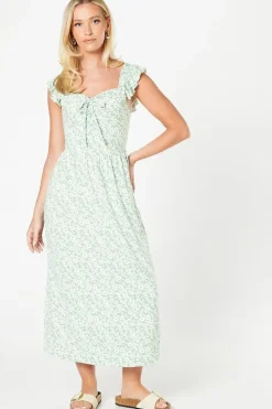 Sweetheart Neckline Ruched Front Midi Dress