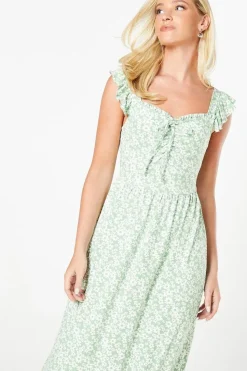 Sweetheart Neckline Ruched Front Midi Dress