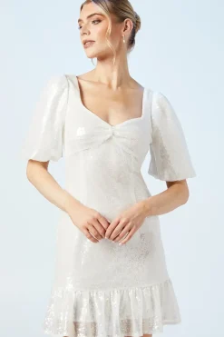 Sweetheart Puff Sleeve Sequin Bridal Mini Dress