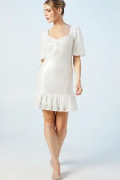 Sweetheart Puff Sleeve Sequin Bridal Mini Dress